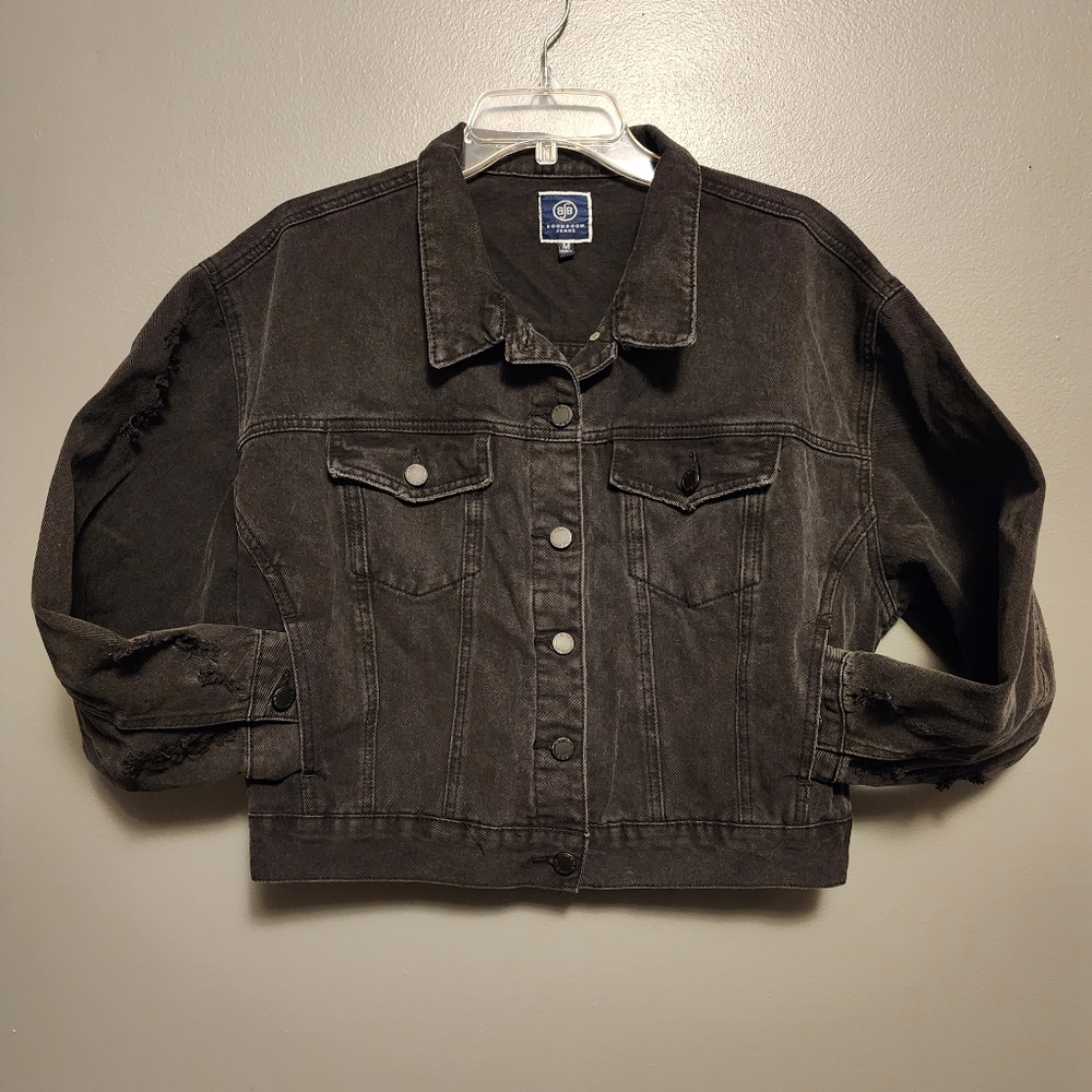 Y2K Boom Boom jeans cropped distressed washed black denim jacket size medium